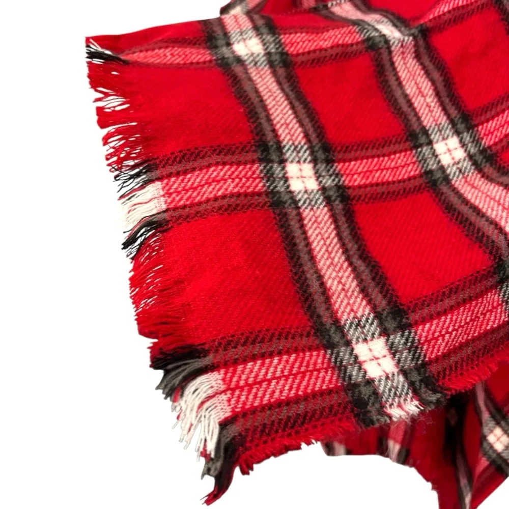 LOFT Red Plaid Fringe Shawl Size XS/S NWT